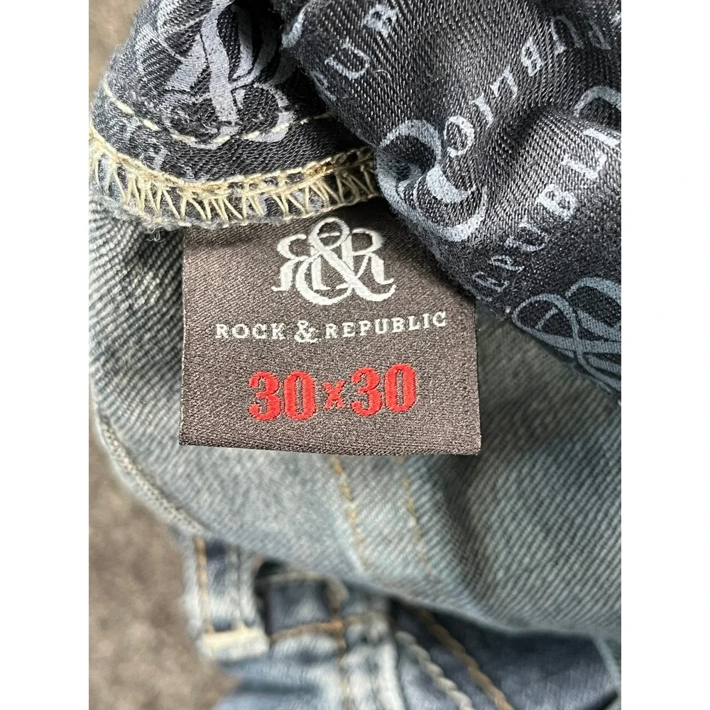 Rock & Republic Straight Jeans Mens 30x30 Blue Excellent Embroidered Pockets